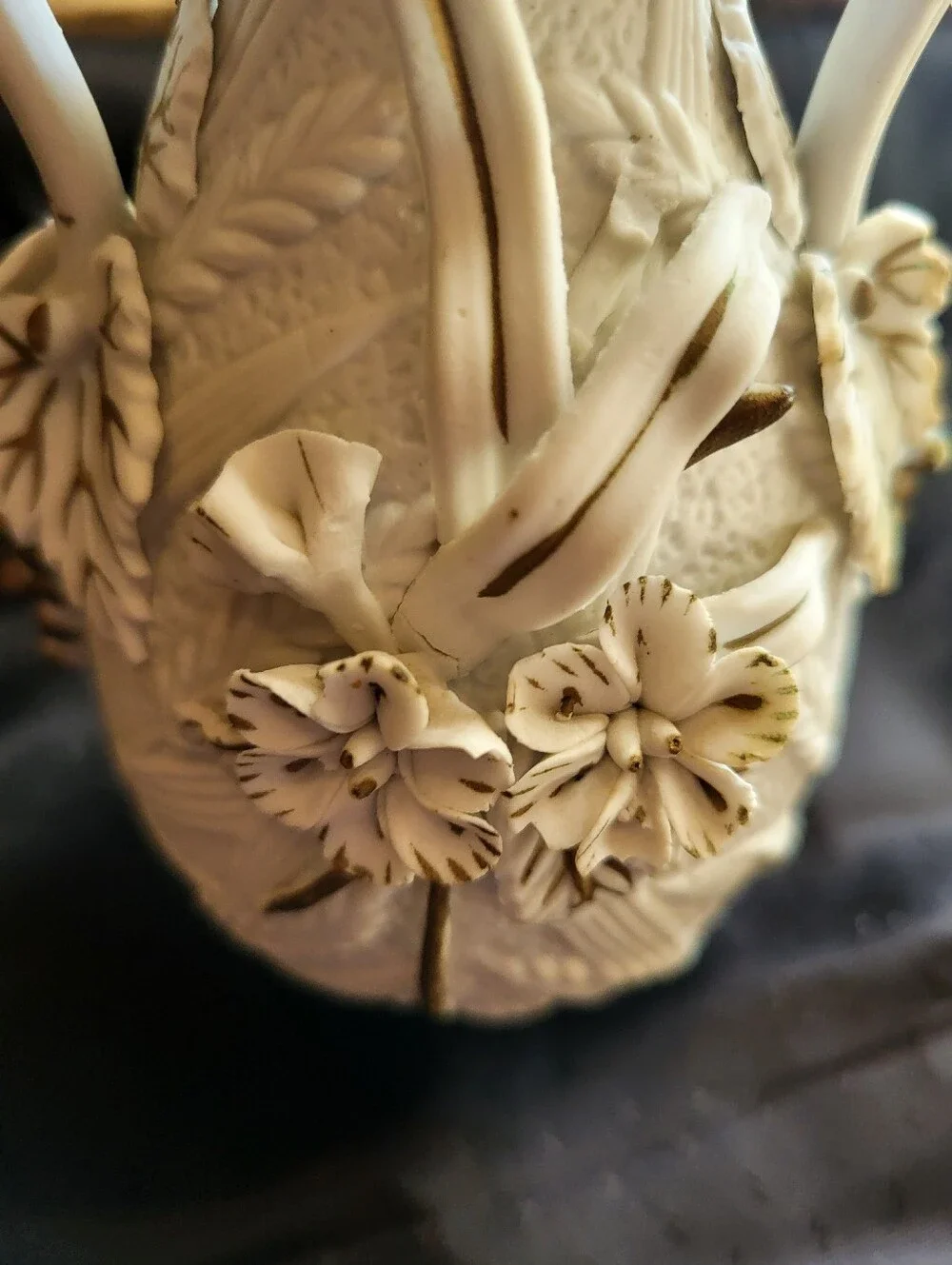 Textured White Bisque Ceramic Floral 6 Inch Vase with Grapes And Wheat